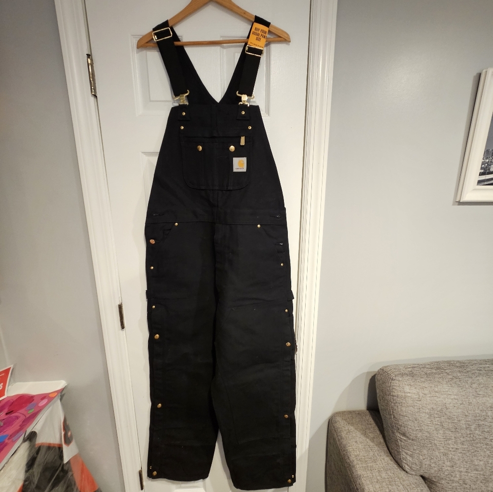 Carhartt Men's Relaxed Fit Duck Bib Overall Black 34x30 new w/ tags
